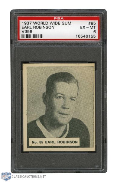 1937-38 World Wide Gum V356 Hockey Card #85 Earl Robinson - Graded PSA 6 - Highest Graded! 