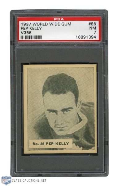 1937-38 World Wide Gum V356 Hockey Card #86 Regis "Pep" Kelly - Graded PSA 7 - Highest Graded! 
