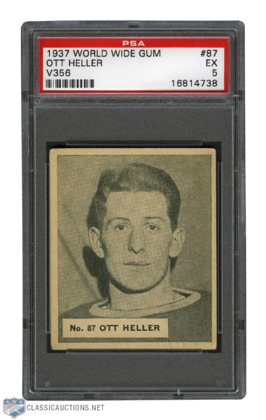 1937-38 World Wide Gum V356 Hockey Card #87 Henry "Ott" Heller - Graded PSA 5