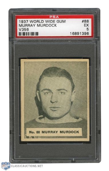 1937-38 World Wide Gum V356 Hockey Card #88 Murray "Iron Man" Murdoch - Graded PSA 5 - Highest Graded!