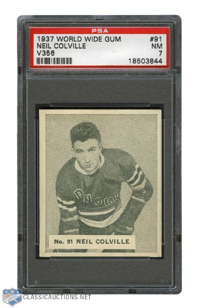1937-38 World Wide Gum V356 Hockey Card #91 HOF Neil Colville - Graded PSA 7 - Highest Graded!