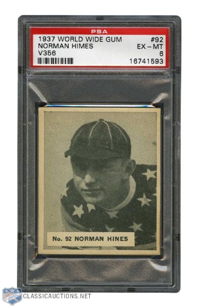 1937-38 World Wide Gum V356 Hockey Card #92 Normie Himes - Graded PSA 6