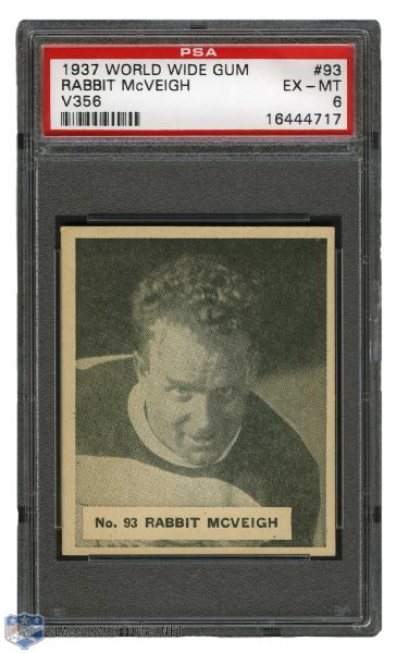 1937-38 World Wide Gum V356 Hockey Card #93 Charley "Rabbit" McVeigh - Graded PSA 6 - Highest Graded! 