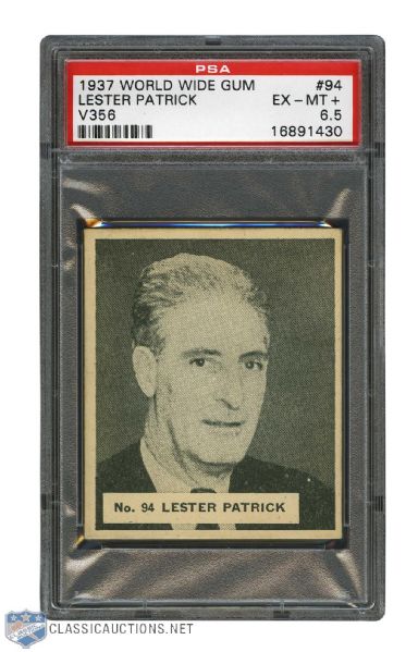1937-38 World Wide Gum V356 Hockey Card #94 HOF Lester "The Silver Fox" Patrick - Graded PSA 6.5