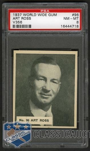 1937-38 World Wide Gum V356 Hockey Card #96 HOF Art Ross - Graded PSA 8 - Highest Graded!