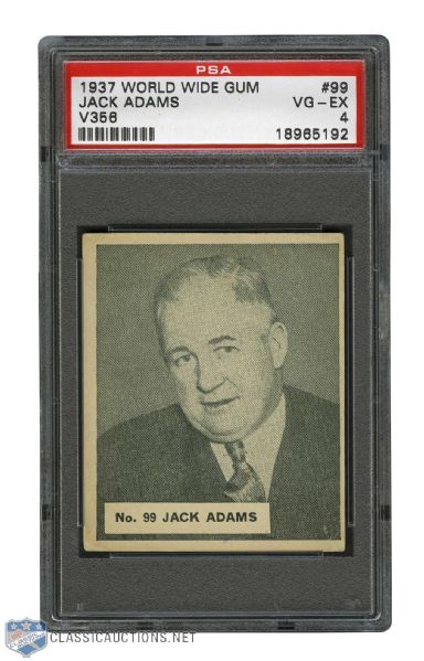 1937-38 World Wide Gum V356 Hockey Card #99 HOF Jack Adams - Graded PSA 4