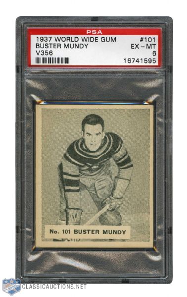 1937-38 World Wide Gum V356 Hockey Card #101 Buster Mundy RC - Graded PSA 6
