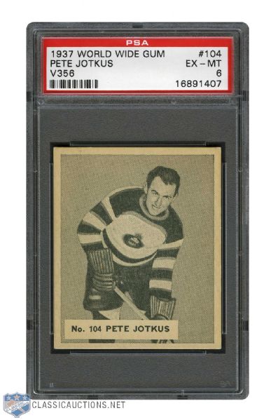 1937-38 World Wide Gum V356 Hockey Card #104 Pete Jotkus RC - Graded PSA 6