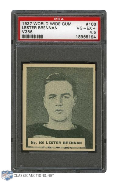 1937-38 World Wide Gum V356 Hockey Card #106 Lester Brennan RC - Graded PSA 4.5