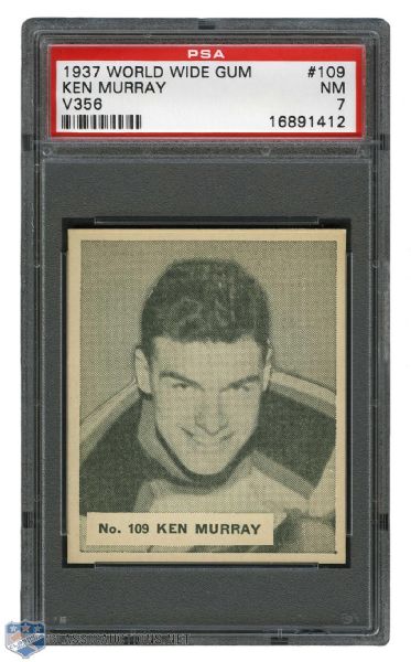 1937-38 World Wide Gum V356 Hockey Card #109 Ken Murray RC - Graded PSA 7 - Highest Graded!