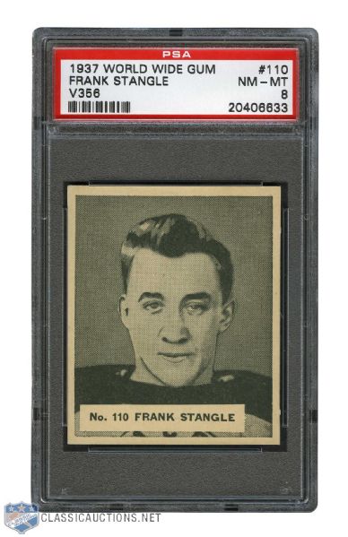 1937-38 World Wide Gum V356 Hockey Card #110 Frank Stangle RC - Graded PSA 8 - Highest Graded! 