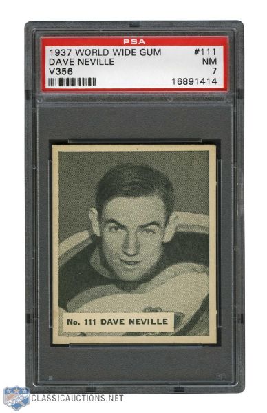 1937-38 World Wide Gum V356 Hockey Card #111 Dave Neville RC - Graded PSA 7 - Highest Graded!