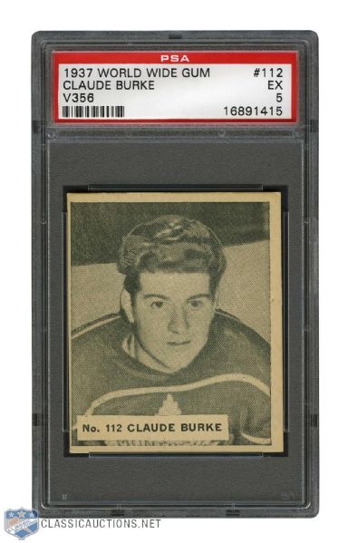 1937-38 World Wide Gum V356 Hockey Card #112 Claude Burke RC - Graded PSA 5