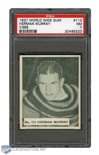 1937-38 World Wide Gum V356 Hockey Card #113 Herman Murray RC - Graded PSA 7 - Highest Graded! 