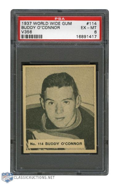 1937-38 World Wide Gum V356 Hockey Card #114 HOFer Herbert "Buddy" OConnor RC - Graded PSA 6