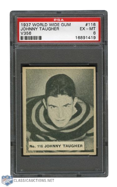 1937-38 World Wide Gum V356 Hockey Card #116 Johnny Taugher RC - Graded PSA 6