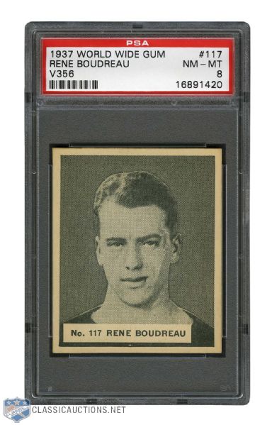 1937-38 World Wide Gum V356 Hockey Card #117 Rene Boudreau RC - Graded PSA 8 - Highest Graded!