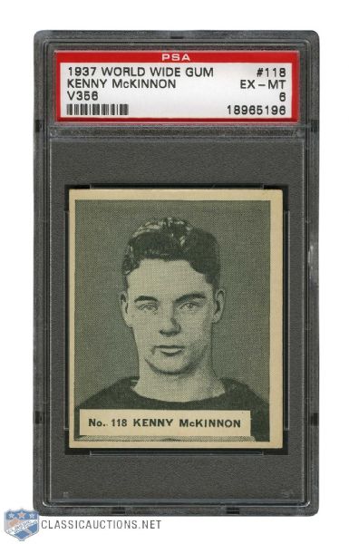 1937-38 World Wide Gum V356 Hockey Card #118 Kenny McKinnon RC - Graded PSA 6 - Highest Graded!