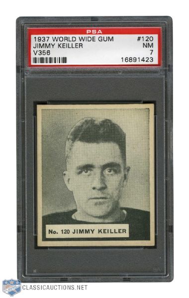 1937-38 World Wide Gum V356 Hockey Card #120 Jimmy Keiller RC - Graded PSA 7 - Highest Graded! 