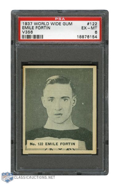 1937-38 World Wide Gum V356 Hockey Card #122 Emile Fortin RC - Graded PSA 6 - Highest Graded!