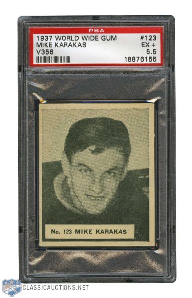 1937-38 World Wide Gum V356 Hockey Card #123 Mike Karakas - Graded PSA 5.5