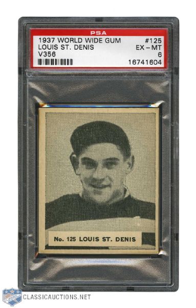 1937-38 World Wide Gum V356 Hockey Card #125 Louis St. Denis RC - Graded PSA 6 - Highest Graded!