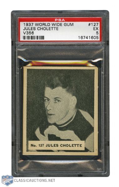 1937-38 World Wide Gum V356 Hockey Card #127 Jules Cholette RC - Graded PSA 5