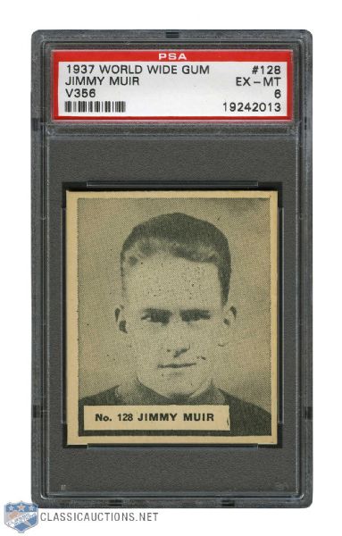 1937-38 World Wide Gum V356 Hockey Card #128 Jimmy Muir RC - Graded PSA 6 - Highest Graded!