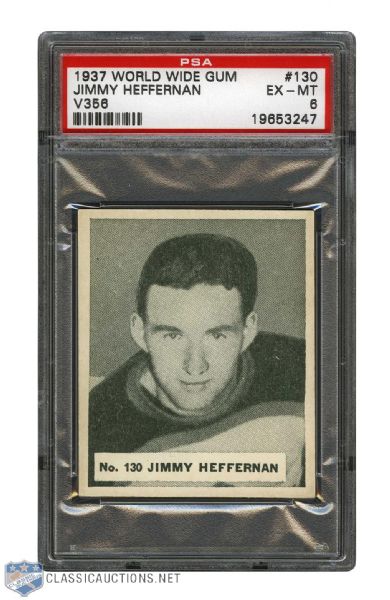 1937-38 World Wide Gum V356 Hockey Card #130 Jimmy Heffernan RC - Graded PSA 6