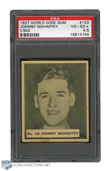1937-38 World Wide Gum V356 Hockey Card #133 Johnny Mahaffey RC - Graded PSA 4.5