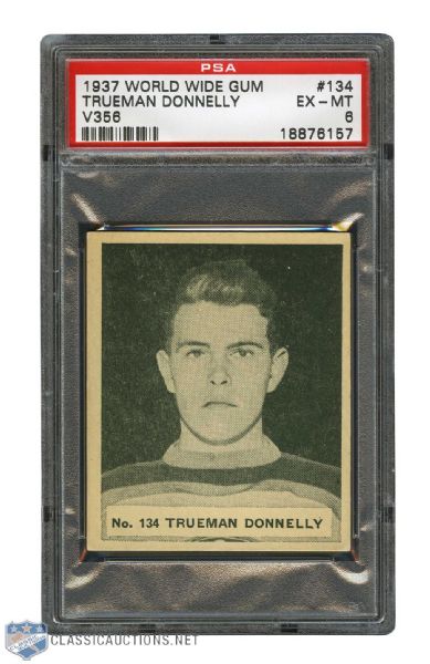 1937-38 World Wide Gum V356 Hockey Card #134 Trueman Donnelly RC - Graded PSA 6