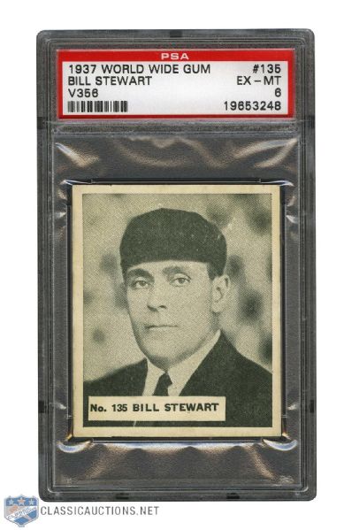 1937-38 World Wide Gum V356 Hockey Card #135 William "Bill" Stewart RC - Graded PSA 6 - Highest Graded!