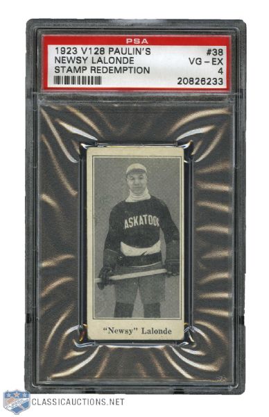 1923-24 Paulins Candy V128 Hockey Card #38 HOFer Edouard "Newsy" Lalonde (Stamp) - Graded PSA 4 