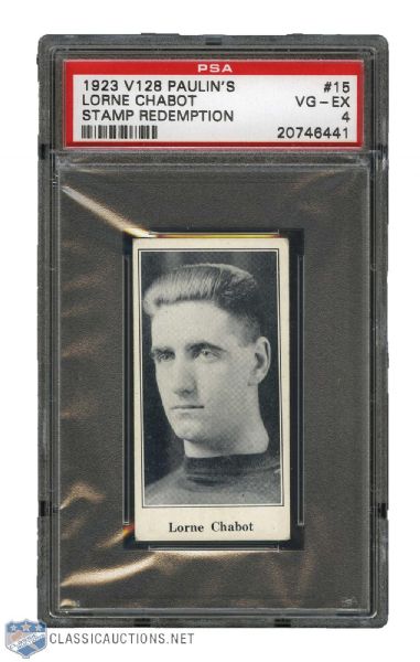 1923-24 Paulins Candy V128 Hockey Card #15 Lorne Chabot (Stamp) - Graded PSA 4