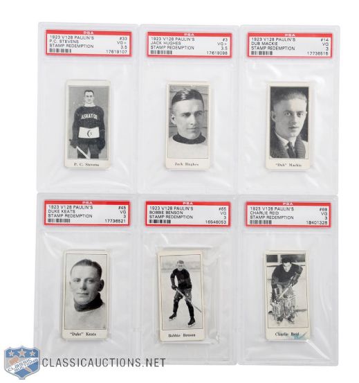 1923-24 Paulins Candy V128 PSA-Graded Hockey Card Collection of 6 