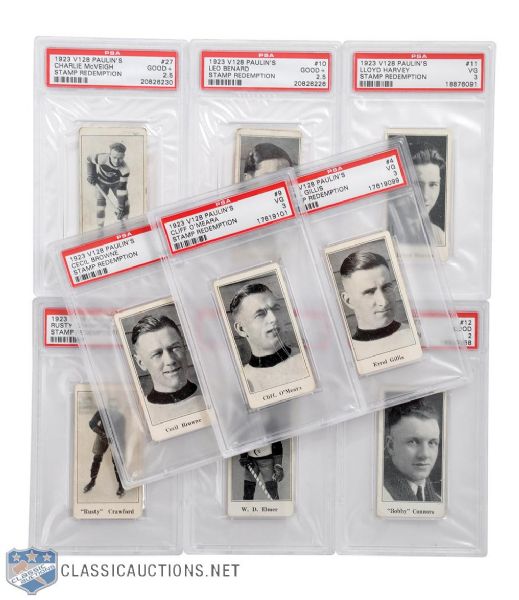 1923-24 Paulins Candy V128 PSA-Graded Hockey Card Collection of 9