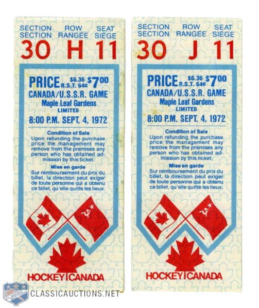 1972 Canada-Russia Series Game 2 Ticket Stubs (2) 