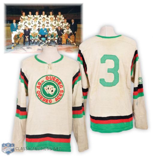 Mid-1960s AHL Quebec Aces Game-Worn Wool Jersey from Joe Crozier Collection - Team Repairs!