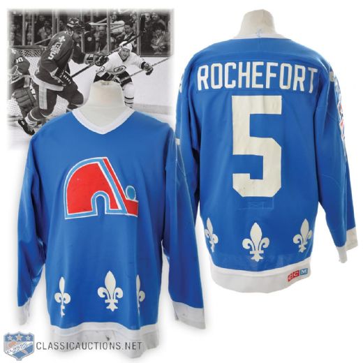 Normand Rocheforts 1986-87 Quebec Nordiques Game-Worn Jersey with Rendez-Vous 87 Patch