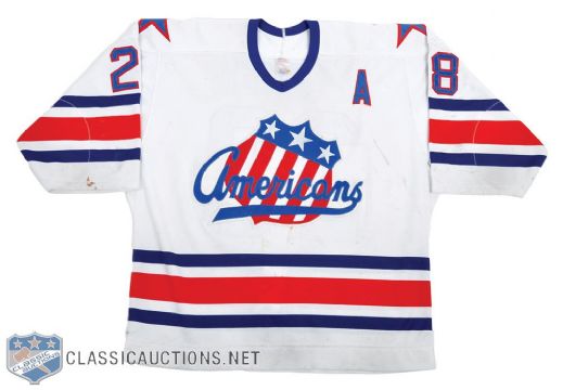 Mark Ferners Mid-to-Late-1980s AHL Rochester Americans Game-Worn Alternate Captains Jersey - Team Repairs!