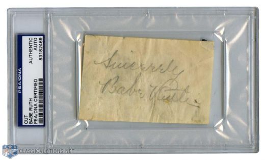 Babe Ruth Signed Cut - PSA/DNA Certified