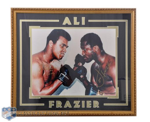 Muhammad Ali and Joe Frazier Signed Framed Photo and Pennant with LOA 
