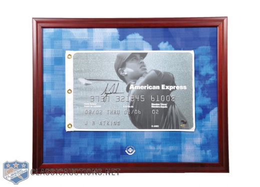 Tiger Woods Signed Limited-Edition American Express Pin Flag Frame Montage - UDA PenCam (26" x 33")