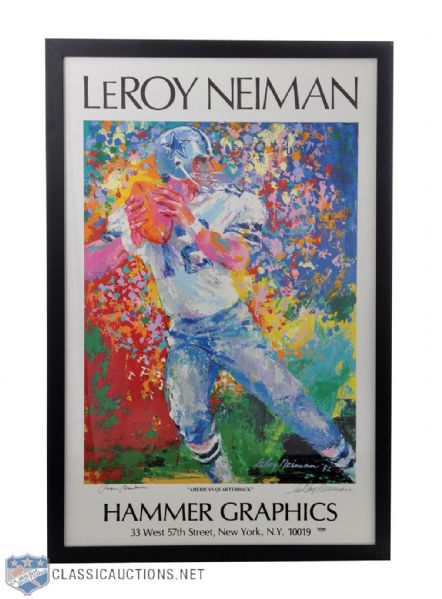 LeRoy Neimans "Roger Staubach - Americas Quarterback" Framed Poster Hand Signed by Staubach and Neiman (24" x 36 1/2")