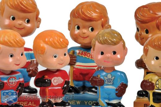 Early-1960s "Original Six" Nodder / Bobble Head Doll Collection of 7