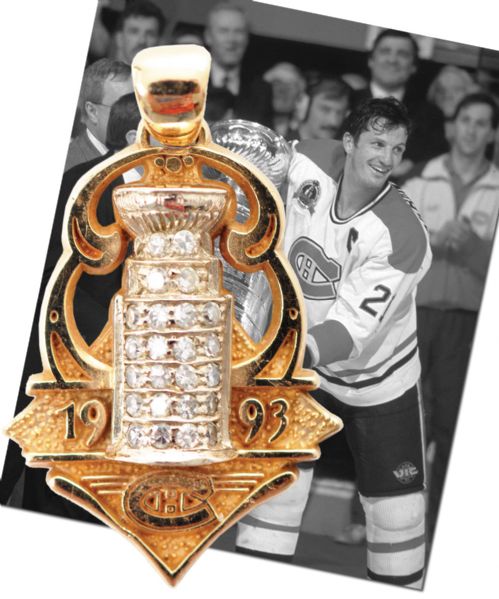 Guy Carbonneaus 1992-93 Montreal Canadiens Stanley Cup 14K Gold and Diamond Pendant from His Collection