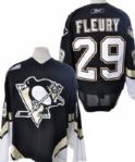 Marc-Andre Fleurys 2005-06 Pittsburgh Penguins "Katrina Hurricane Relief" Game-Issued Jersey with Katrina Patch 