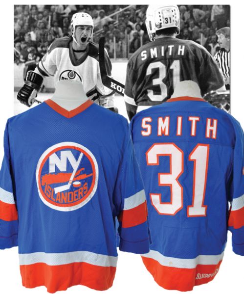Billy Smiths 1982-83 New York Islanders Game-Worn Stanley Cup Playoffs and Finals Away Jersey - Photo-Matched!