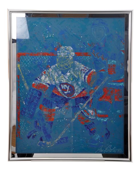 Billy Smiths 1982 New York Islanders "Point Shot" Framed Painting by Len Rosolio <br>(44 1/4" x 36 1/4")