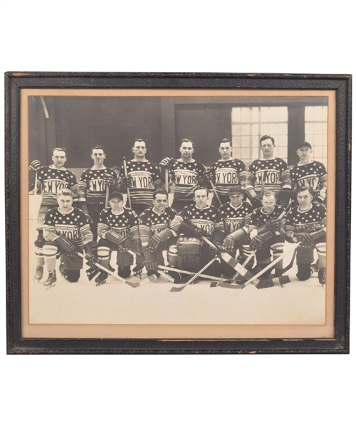 New York Americans 1926-27 Framed Hockey Team Photo Featuring HOFers Burch, Conacher, Simpson, Green and Lalonde (17 3/4" x 21 3/4")
